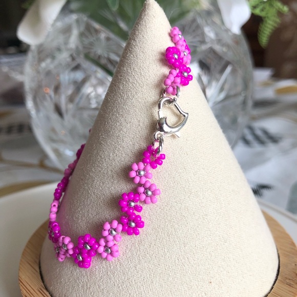 Barbie Bracelet Pink Colors Flowers Daisy Silver fashion minimalist NEW - Picture 5 of 5